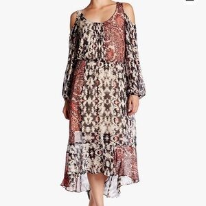 Plenty by Tracy Reese cold shoulder multi print midi dress XS